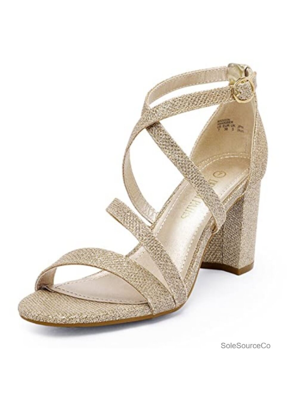 Women's Chunky Heel Sandals Glitter Ankle Strap Dress Shoes